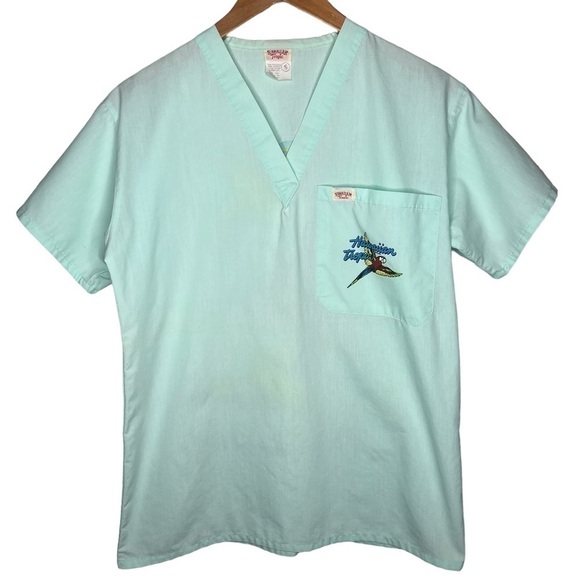 Vintage 1985 Hawaiian Tropics mint parrot graphic v neck shirt made in USA Sz S - Picture 2 of 7